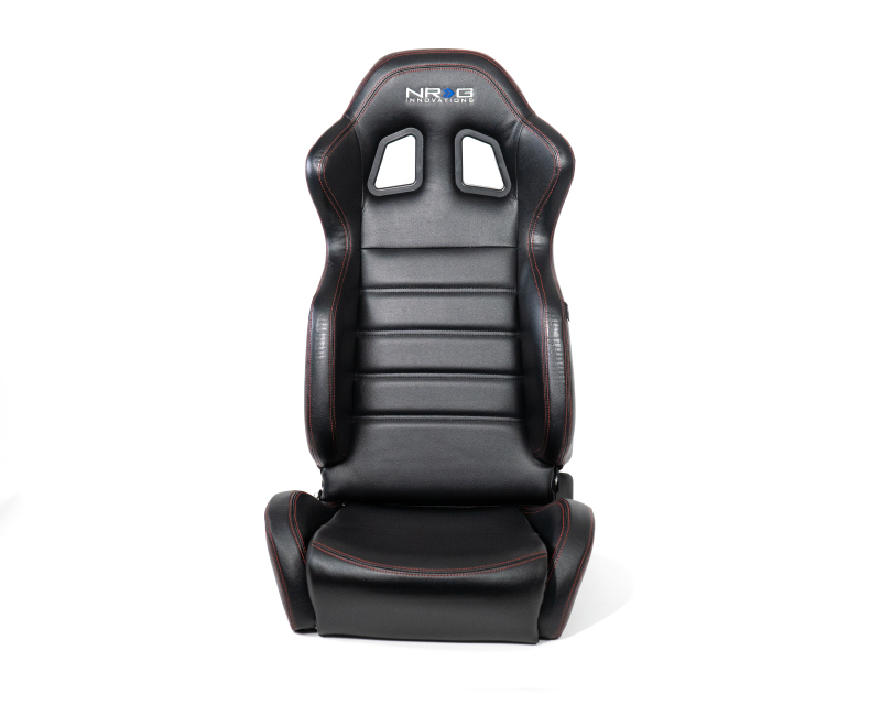 NRG Reclinable Racing Seats (Pair) Black Leather w/NRG Logo Red Stitch thumbnail 6