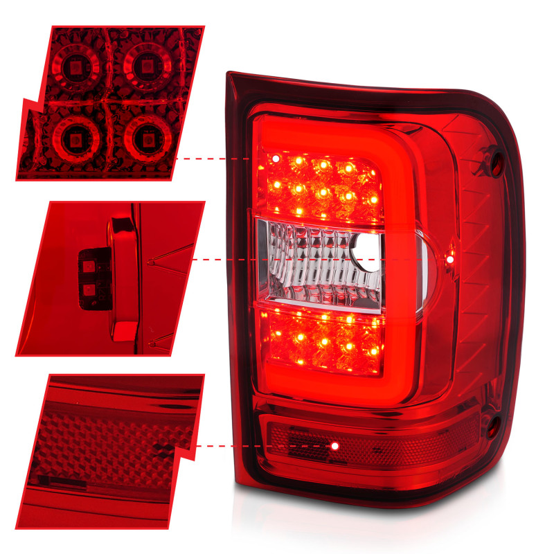 ANZO 2001-2011 Ford Ranger LED Tail Lights w/ Light Bar Chrome Housing Red/Clear Lens thumbnail 6