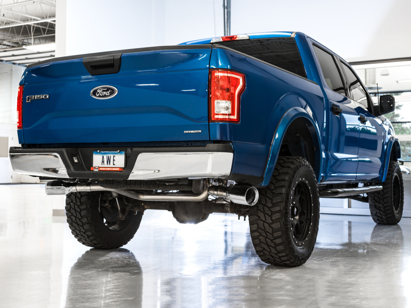 AWE Tuning 2015+ Ford F-150 0FG Dual Exit Performance Exhaust System w/5in Chrome Silver Tips thumbnail 5