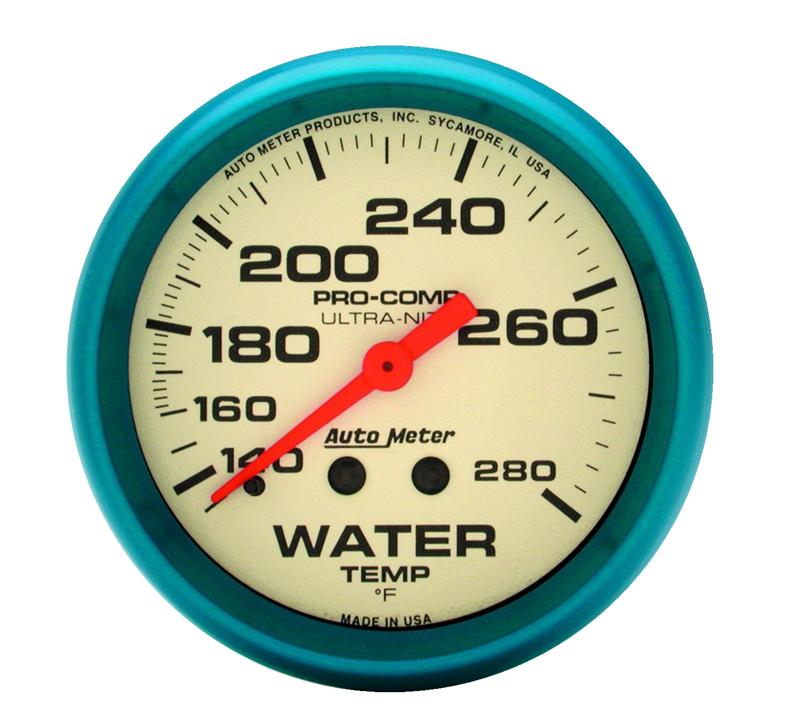 Autometer Ultra-Nite 2-5/8in 140-280 Degree Liquid Filled Mechanical Glow In Dark Water Temp Gauge