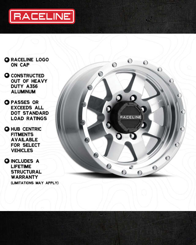 Raceline 935MC Defender 17x9in / 8x170 BP / 0mm Offset / 130.81mm Bore - Machined Wheel thumbnail 4