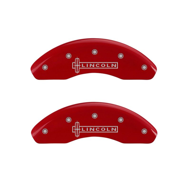 MGP 4 Caliper Covers Engraved Front Lincoln Engraved Rear MKZ Red finish silver ch thumbnail 4
