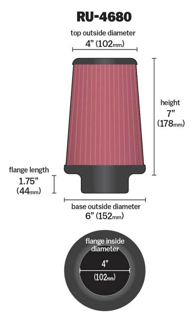 K&N Universal Clamp-On Air Filter 4in FLG / 6in B / 4in T / 7in H thumbnail 2