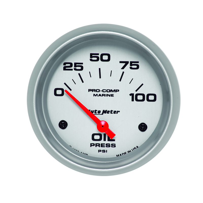 Autometer Marine Silver Ultra-Lite 2-5/8in 100PSI Electric Oil Pressure Gauge thumbnail 2