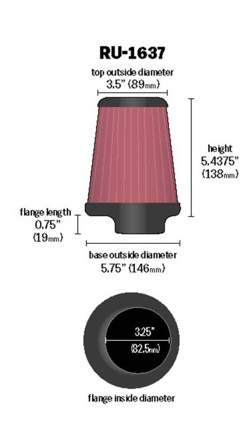 K&N Universal Clamp-On Air Filter 3-1/4in FLG / 5-3/4in B / 3-1/2in T / 5-7/16in H thumbnail 2