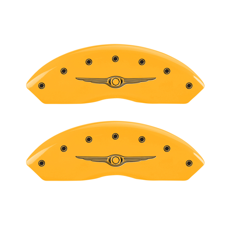 MGP 4 Caliper Covers Engraved Front & Rear Style 1/Chrysler Wing Yellow finish black ch thumbnail 4
