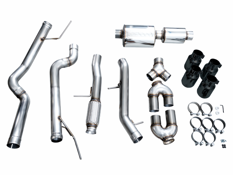 AWE Tuning 2021+ GMC Tahoe/Yukon 5.3L 0FG Split Rear Exit Catback Exhaust - Quad Diamond Blk Tips thumbnail 2