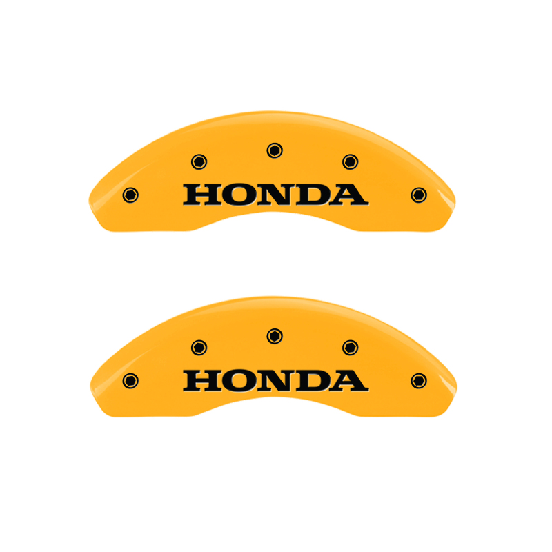 MGP Front set 2 Caliper Covers Engraved Front Honda Yellow finish black ch thumbnail 5