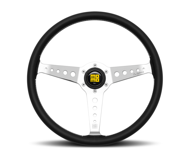 Momo California Steering Wheel 360 mm - Black Leather/White Stitch/Polished Spokes