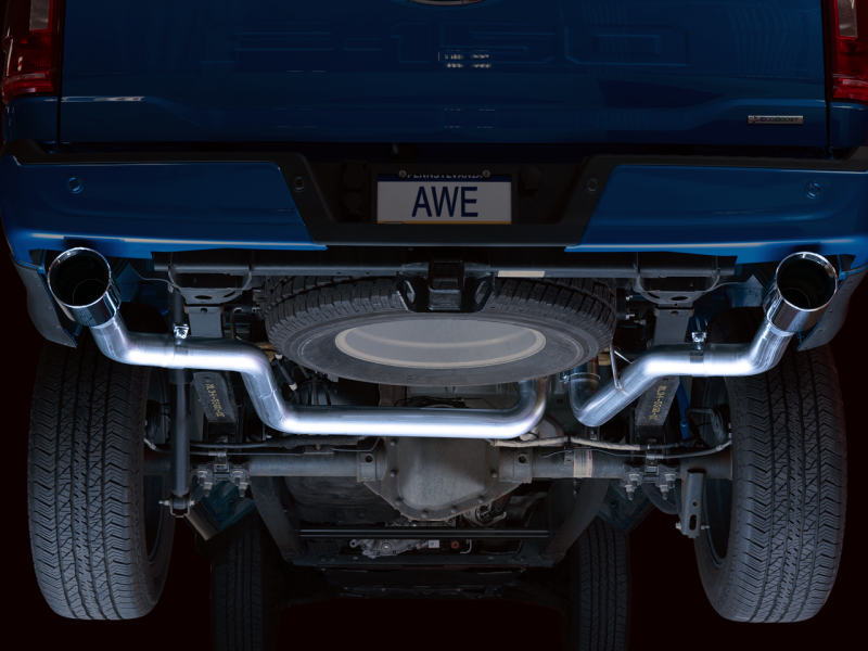 AWE Tuning 0FG 21+ Ford F150 Dual Split Rear Exhaust - 5in Chrome Silver Tips thumbnail 8