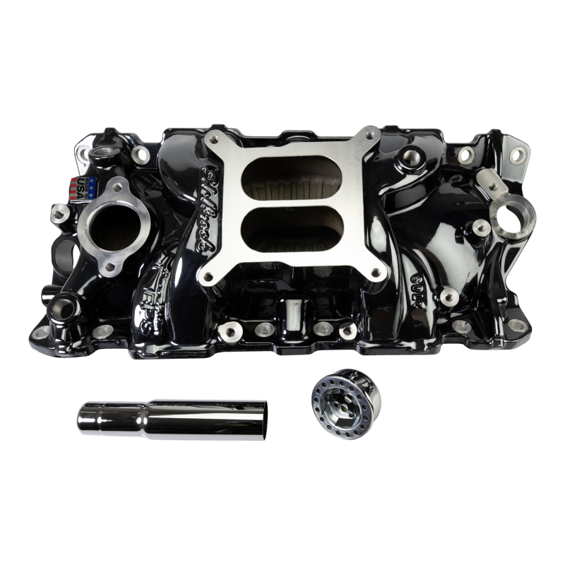 Edelbrock Chevy SB Performer EPS Manifold w/ Oil Fill Tube - Black Plasma