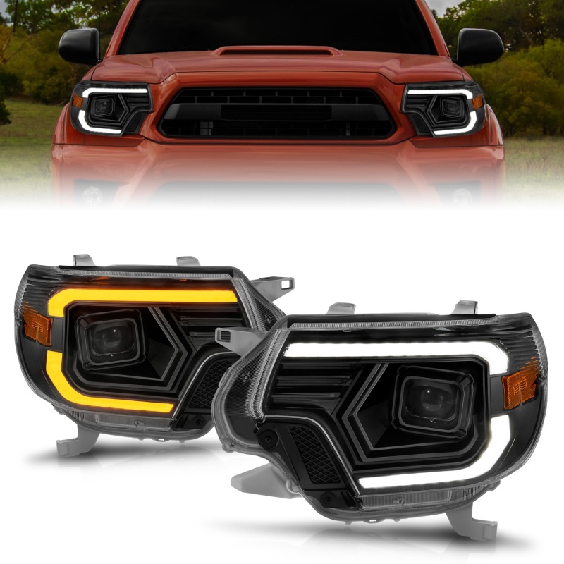 ANZO 12-15 Toyota Tacoma Projector Headlights - w/ Light Bar Switchback Black Housing thumbnail 6