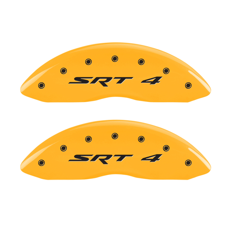 MGP Front set 2 Caliper Covers Engraved Front SRT4 Yellow finish black ch thumbnail 5