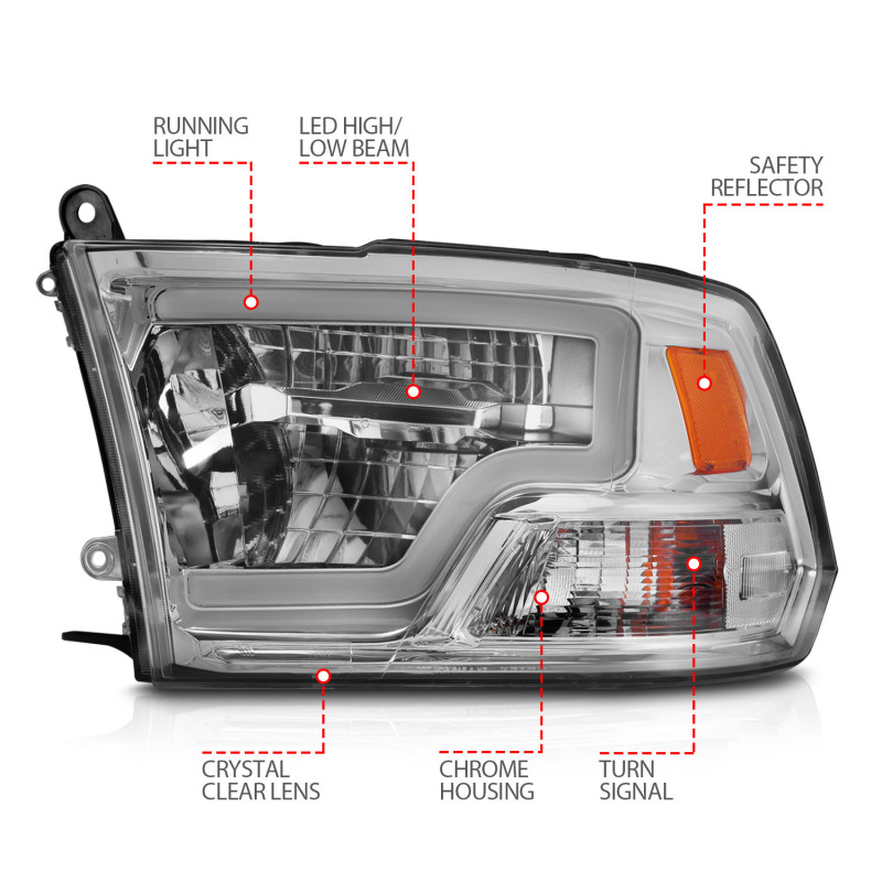 ANZO 2009-2020 Dodge Ram 1500 Full LED Square Projector Headlights w/ Chrome Housing Chrome Amber thumbnail 8