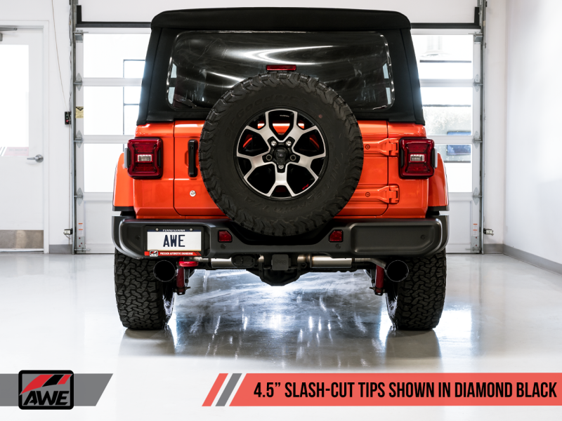 AWE Tuning 2018+ Jeep Wrangler JL/JLU Tread Edition Axle-Back Dual Exhaust - Diamond Black Tips thumbnail 4