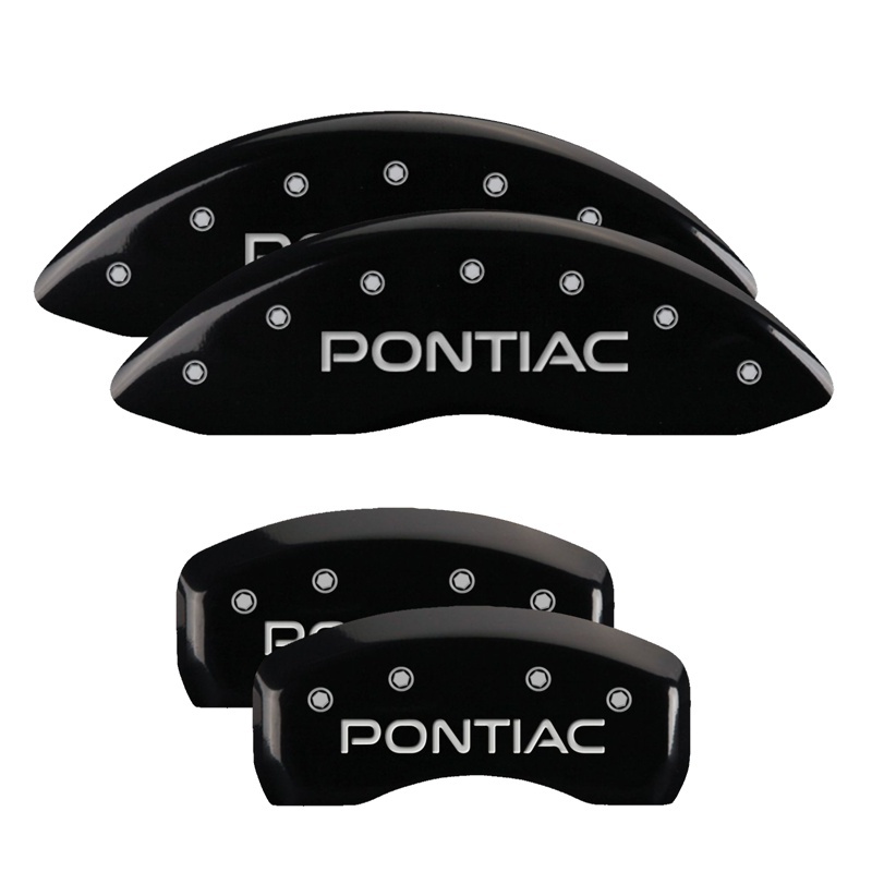MGP 4 Caliper Covers Engraved Front Pontiac Engraved Rear Arrow Black finish silver ch thumbnail 2