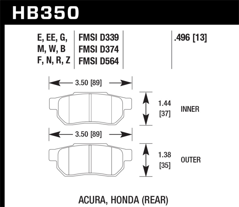 Hawk 90-01 Acura Integra (excl Type R) / 98-00 Civic Coupe Si HP+ Street Rear Brake Pads thumbnail 4