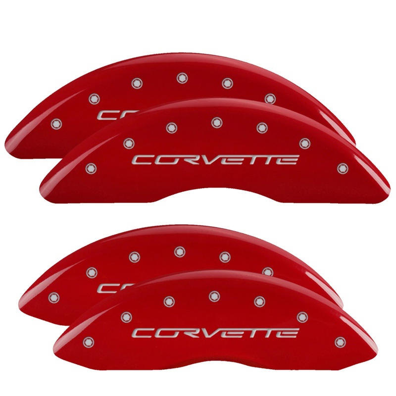 MGP 4 Caliper Covers Engraved Front & Rear C6/Corvette Red finish silver ch thumbnail 3
