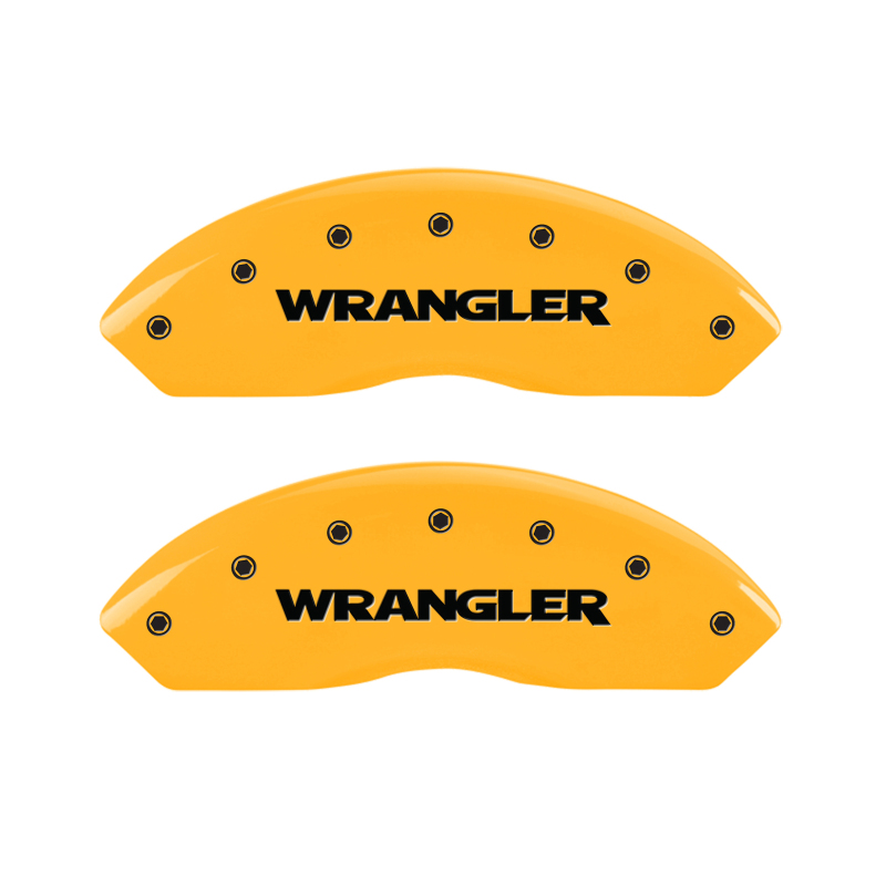 MGP 4 Caliper Covers Engraved Front & Rear WRANGLER Yellow finish black ch thumbnail 5