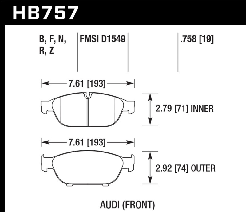 Hawk Audi 2013 A5 Quattro / 12-16 A6 Quattro/A7 Quattro/A8 Quattro HPS 5.0 Front Brake Pads thumbnail 2