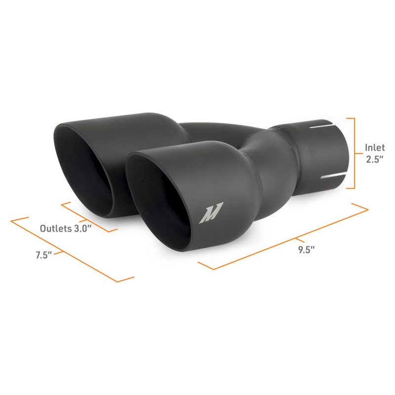 Mishimoto Dual Offset Tips 2.5in Inlet 3in Outlet Slash Cut - Black