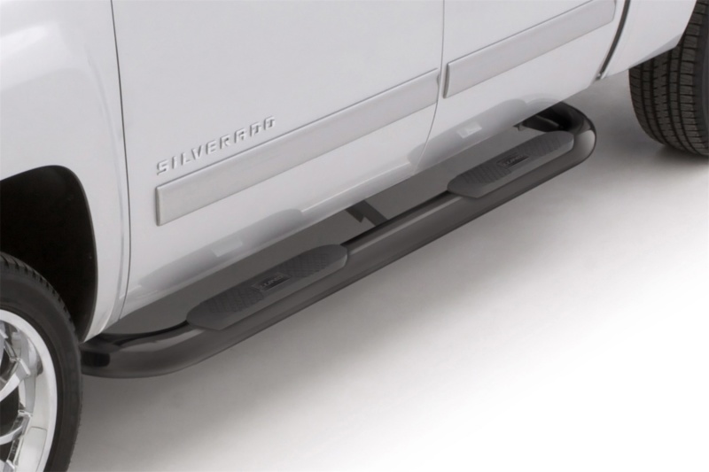 Lund 01-13 Chevy Silverado 1500 Crew Cab (Body Mount) 4in. Oval Curved Steel Nerf Bars - Black thumbnail 7