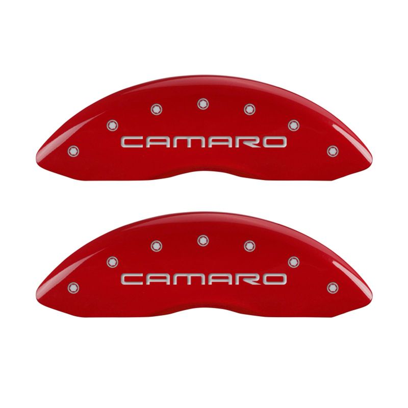 MGP 4 Caliper Covers Engraved Front Gen 4/Camaro Engraved Rear Gen 4/Z28 Red finish silver ch thumbnail 4