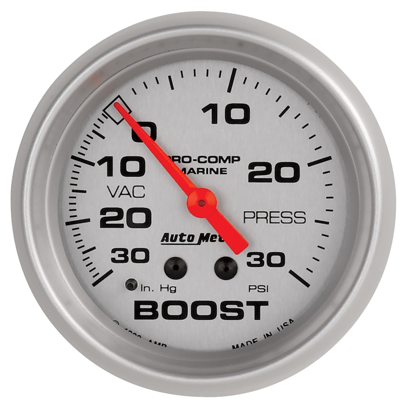 AutoMeter Marine Vac/Boost Gauge 2 5/8in 30INHG 30PSI Mechanical- Silver thumbnail 4
