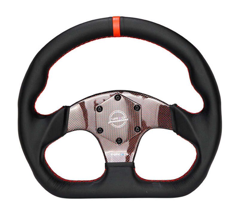 NRG Carbon Fiber Flat Bottom Steering Wheel (320mm) Red CF Center w/Red Stitch/Center Mark thumbnail 2