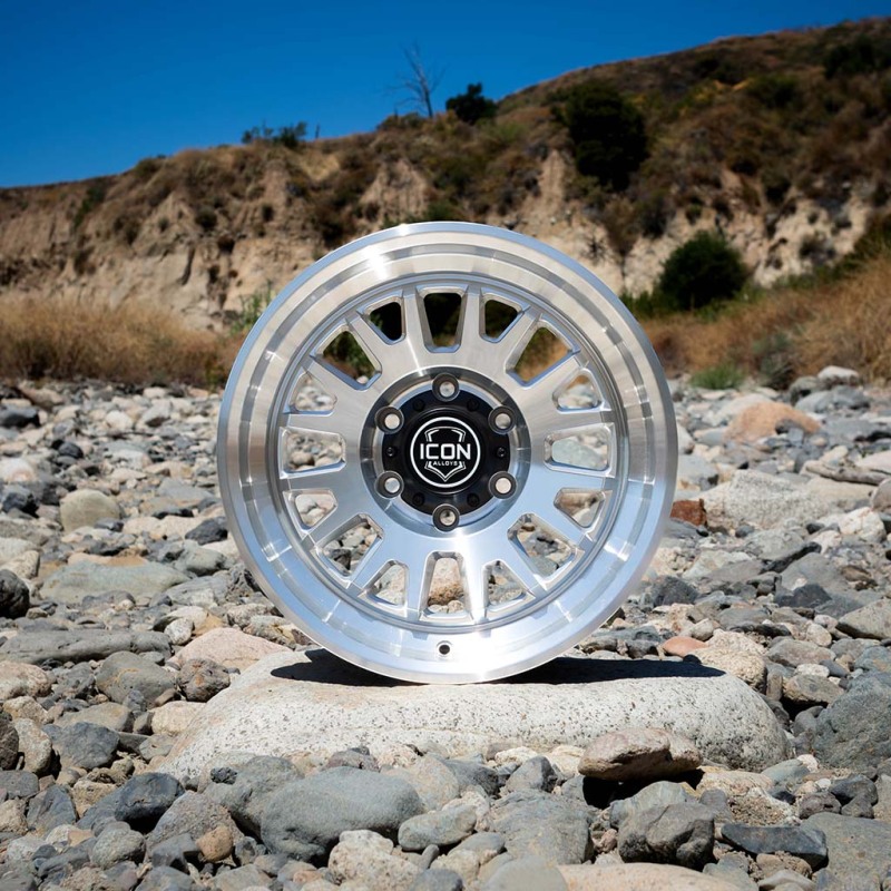 ICON Anza 17x8.5 5x150 25mm Offset 5.75in BS Silver Machined Wheel