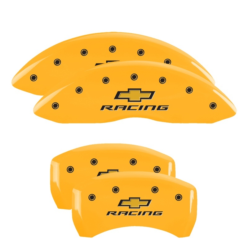 MGP 4 Caliper Covers Engraved F & R Chevy Racing Yellow Finish Black Char 2019 Chevrolet Malibu thumbnail 6