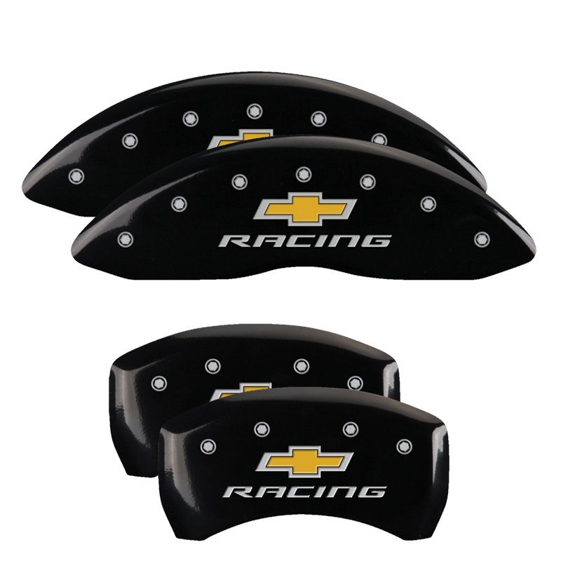 MGP 4 Caliper Covers Engraved Front & Rear Chevy racing Black finish silver ch thumbnail 3