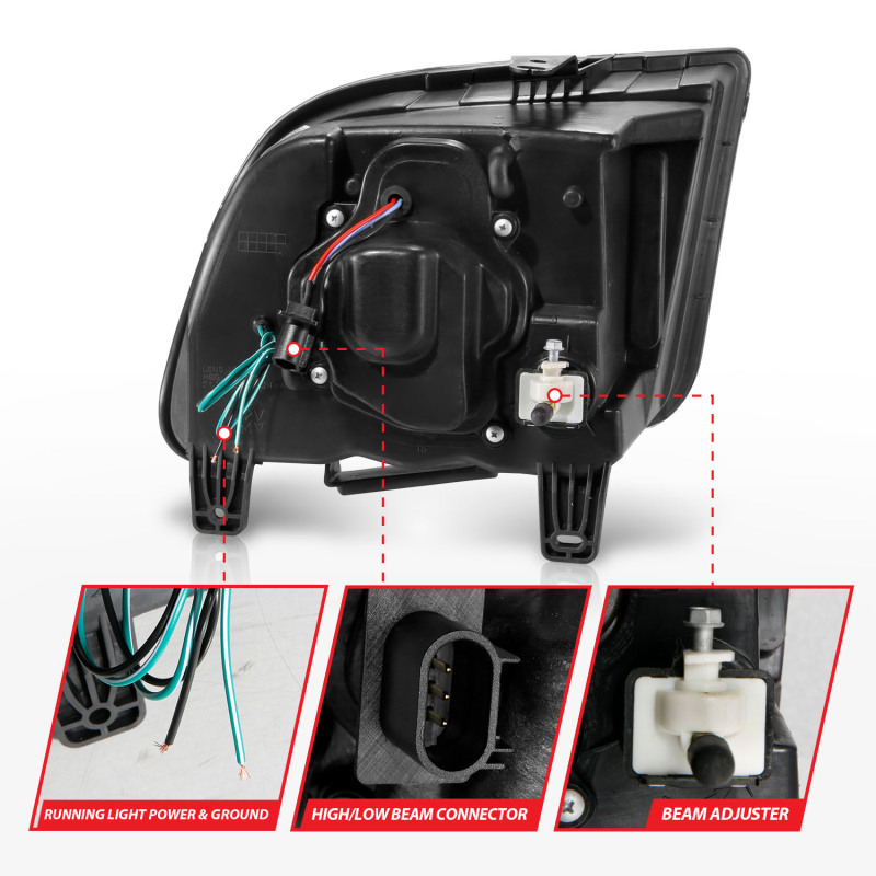 ANZO 05-09 Ford Mustang (w/Factory Halogen HL Only) Projector Headlights w/Light Bar Black Housing thumbnail 8