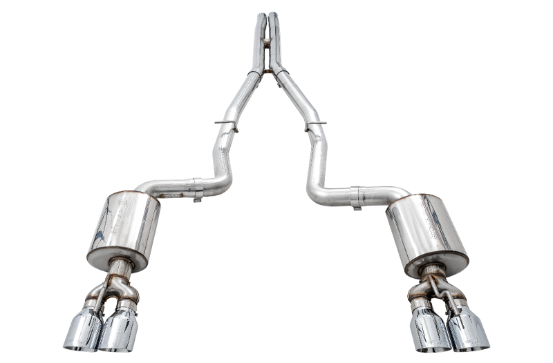 AWE Tuning 2015+ Dodge Challenger 6.4L/6.2L Non-Resonated Touring Edition Exhaust - Quad Silver Tips thumbnail 3