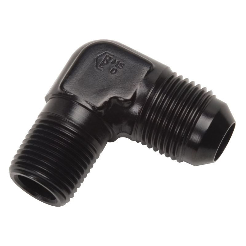 Russell Performance -8 AN to 1/2in NPT 90 Degree Flare to Pipe Adapter (Black) thumbnail 4