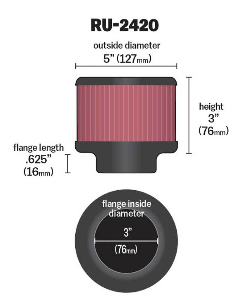 K&N Universal Rubber Filter 3 inch Flange 5 inch OD 3 inch Height thumbnail 4