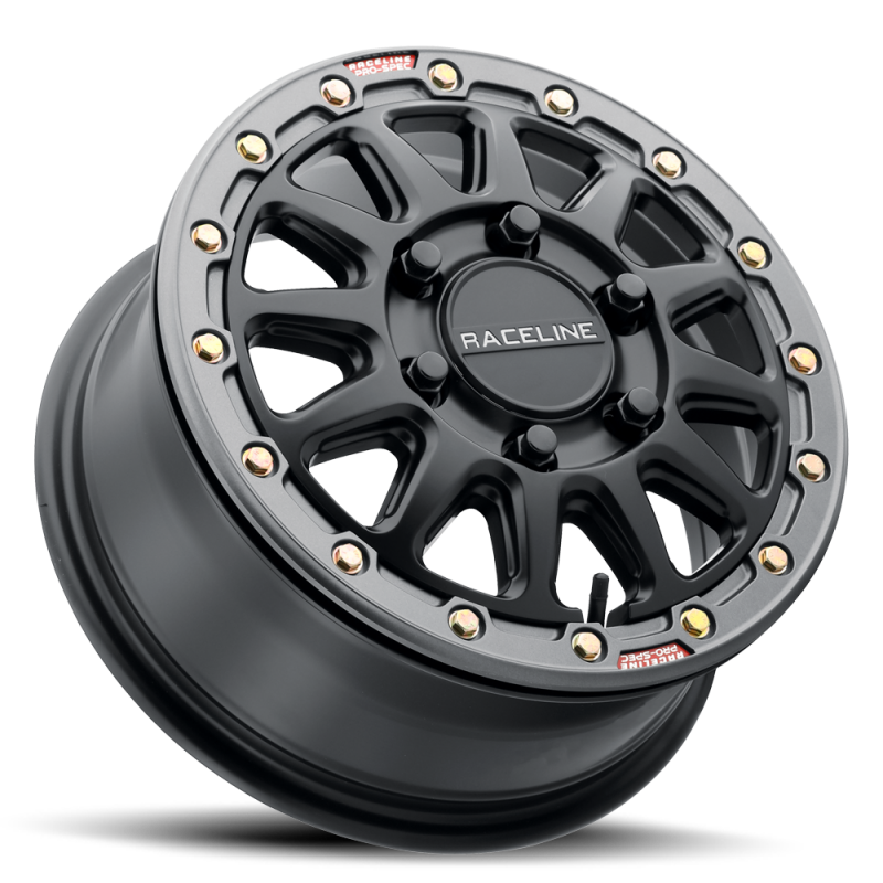 Raceline A14BG Alpha 15x7in/4x156 BP/10mm Offset/132.5mm Bore - Black & Gunmetal Ring Beadlock Wheel