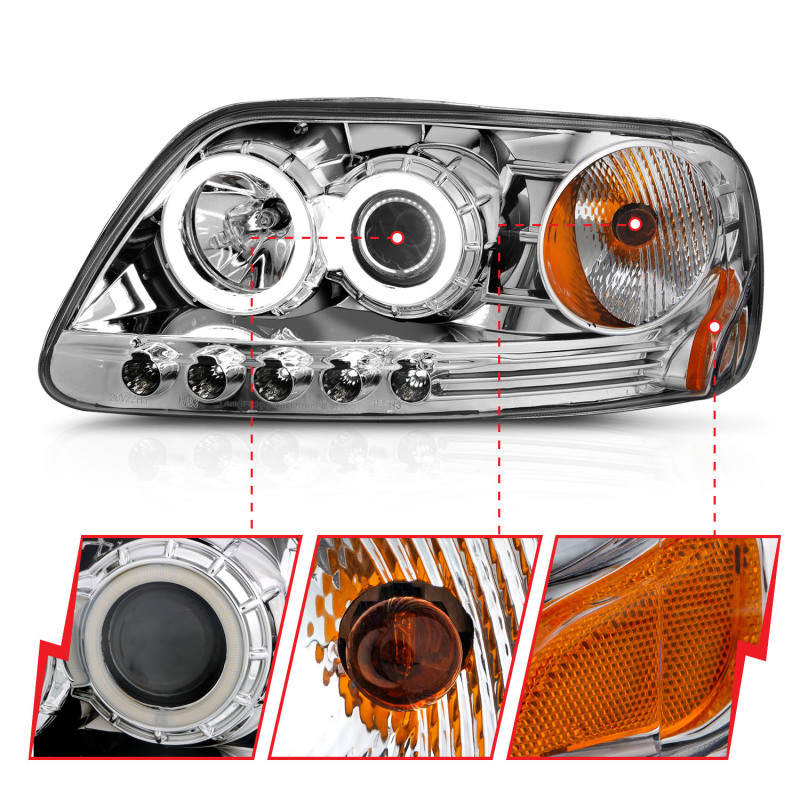 ANZO 1997.5-2003 Ford F-150 Projector Headlights w/ Halo Chrome 1pc thumbnail 9