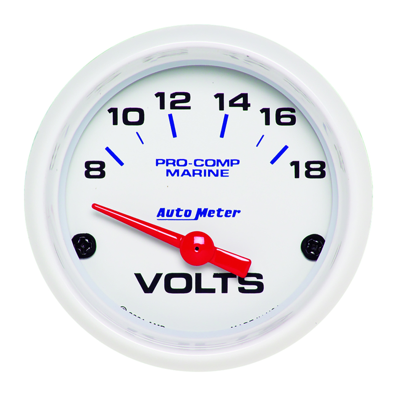 Autometer Marine White 2-1/16in 18V Electric Voltmeter Gauge