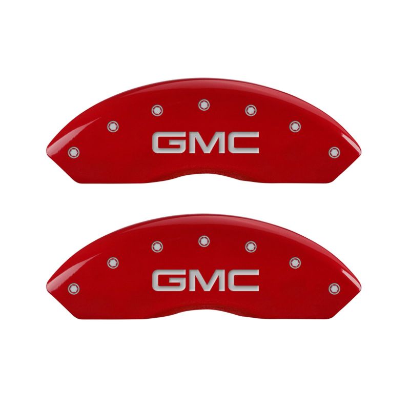 MGP 4 Caliper Covers Engraved Front & Rear GMC Red Finish Silver Char 2019 GMC Arcadia thumbnail 5