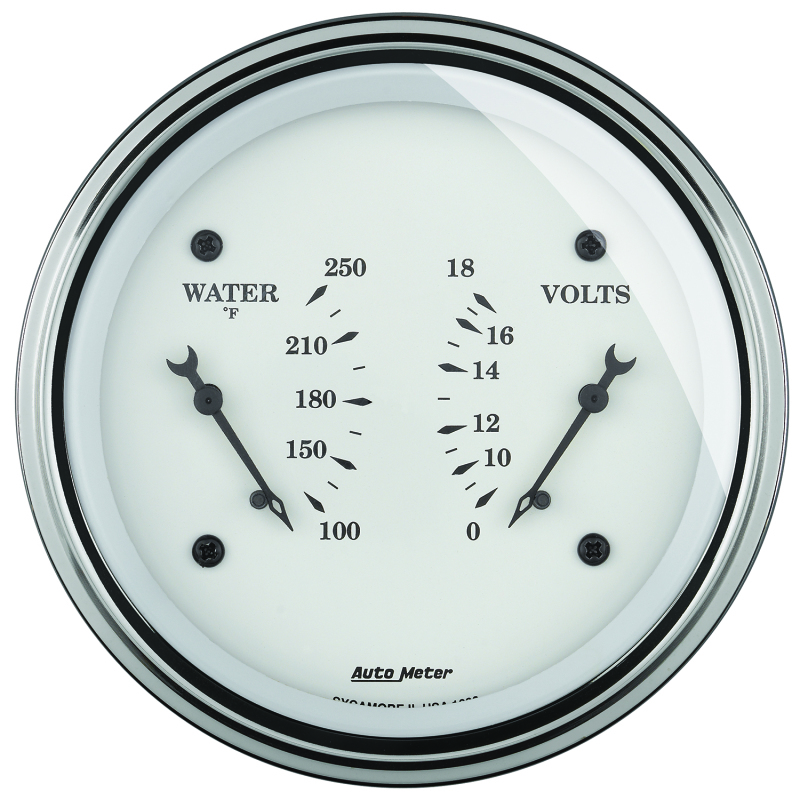 AutoMeter Gauge Dual Wtmp & Volt 3-3/8in. 250 Deg. F & 18V Elec Old Tyme White thumbnail 2