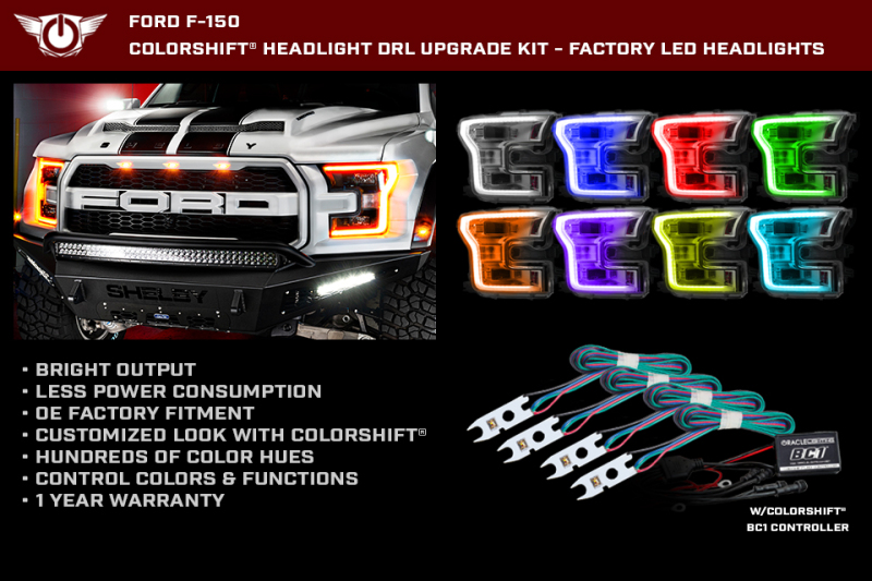 Oracle 15-17 Ford F-150 Headlight DRL Upgrade Kit - ColorSHIFT w/ BC1 Controller