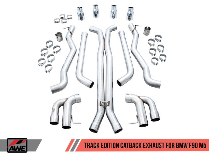 AWE Tuning 18-19 BMW M5 (F90) 4.4T AWD Cat-Back Exhaust - Track Edition (Chrome Silver Tips) thumbnail 4