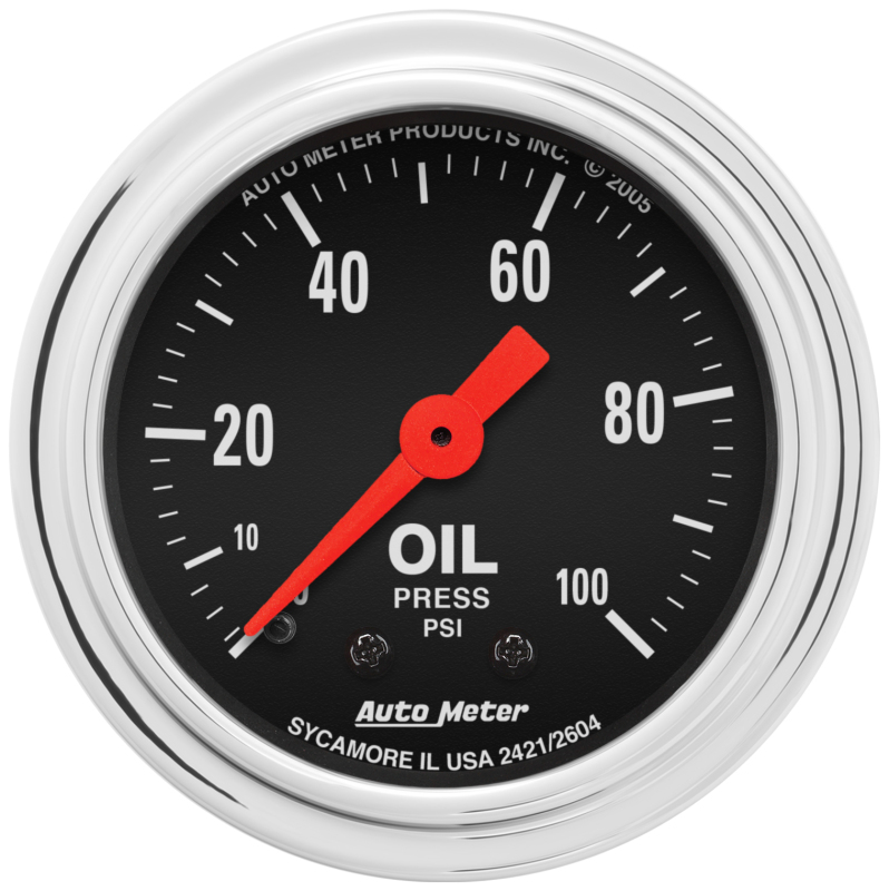 Autometer Traditional Chrome 2-1/16in 100 PSI Mechanical Oil Pressure Gauge thumbnail 4