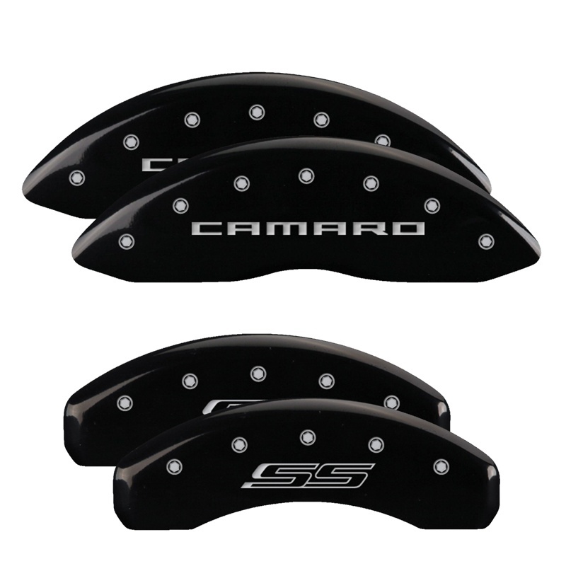 MGP 4 Caliper Covers Engraved Front Gen 5/Camaro Engraved Rear Gen 5/SS Black finish silver ch thumbnail 5