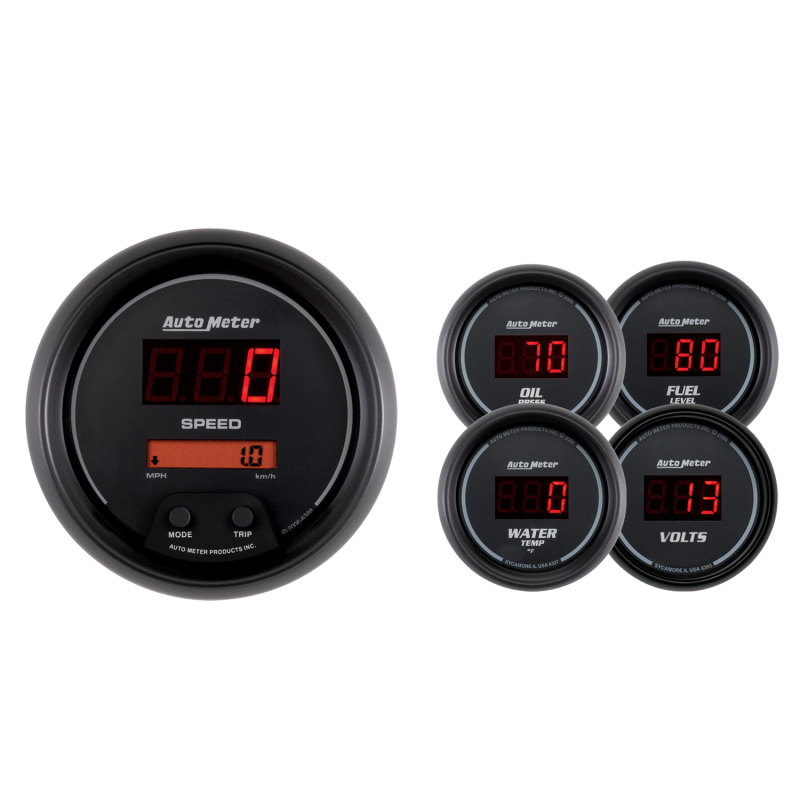 AutoMeter Gauge Kit 5 Pc. 3-3/8in. & 2-1/16in. Elec Speedo Digital Black Dial W/ Red Led thumbnail 5