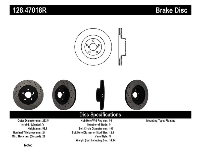 StopTech 02-10 WRX Drilled Right Front Rotor thumbnail 3