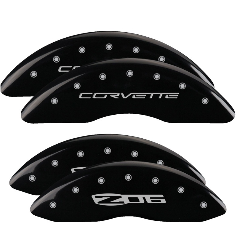 MGP 4 Caliper Covers Engraved Front C6/Corvette Engraved Rear C6/Z06 Black finish silver ch thumbnail 5