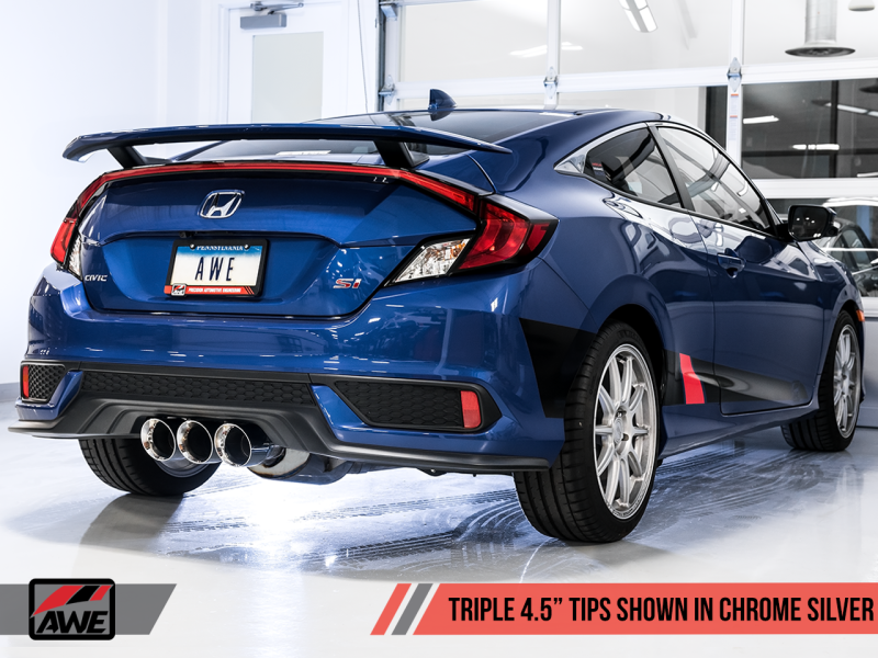AWE Tuning 17-20 Honda Civic Si 1.5L Turbo Dual-to-Triple Tip Conversion Kit - Chrome Silver Tip thumbnail 7