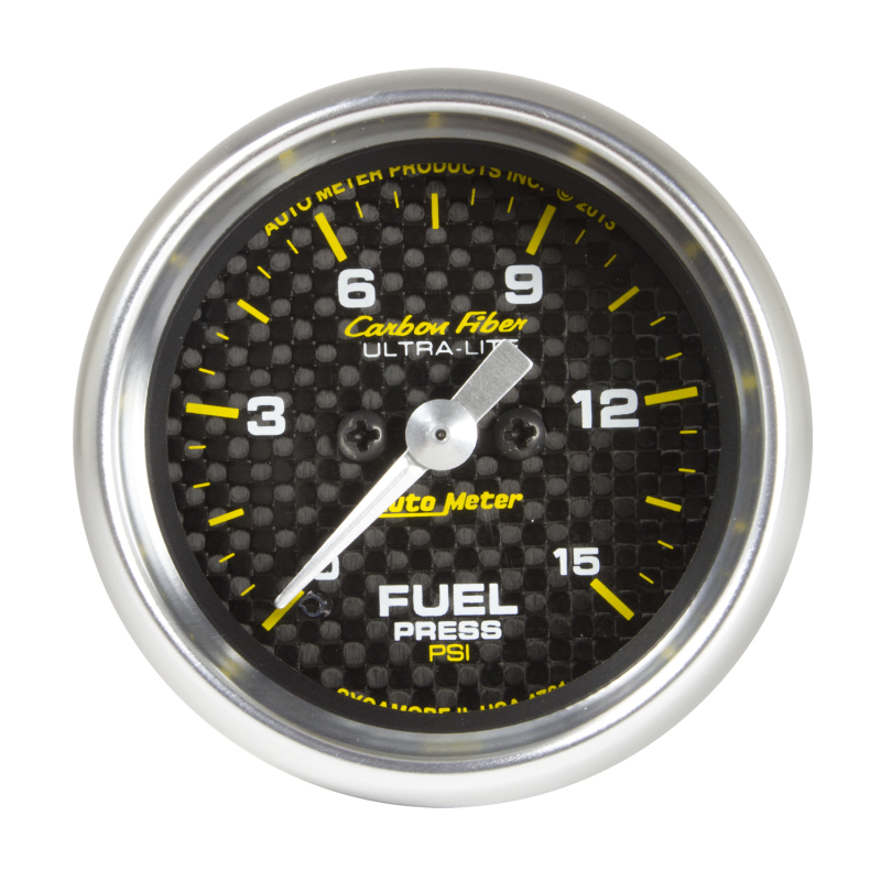 Autometer Carbon Fiber 52.4mm Full Sweep Electronic 0-15 PSI Fuel Pressure Gauge thumbnail 2
